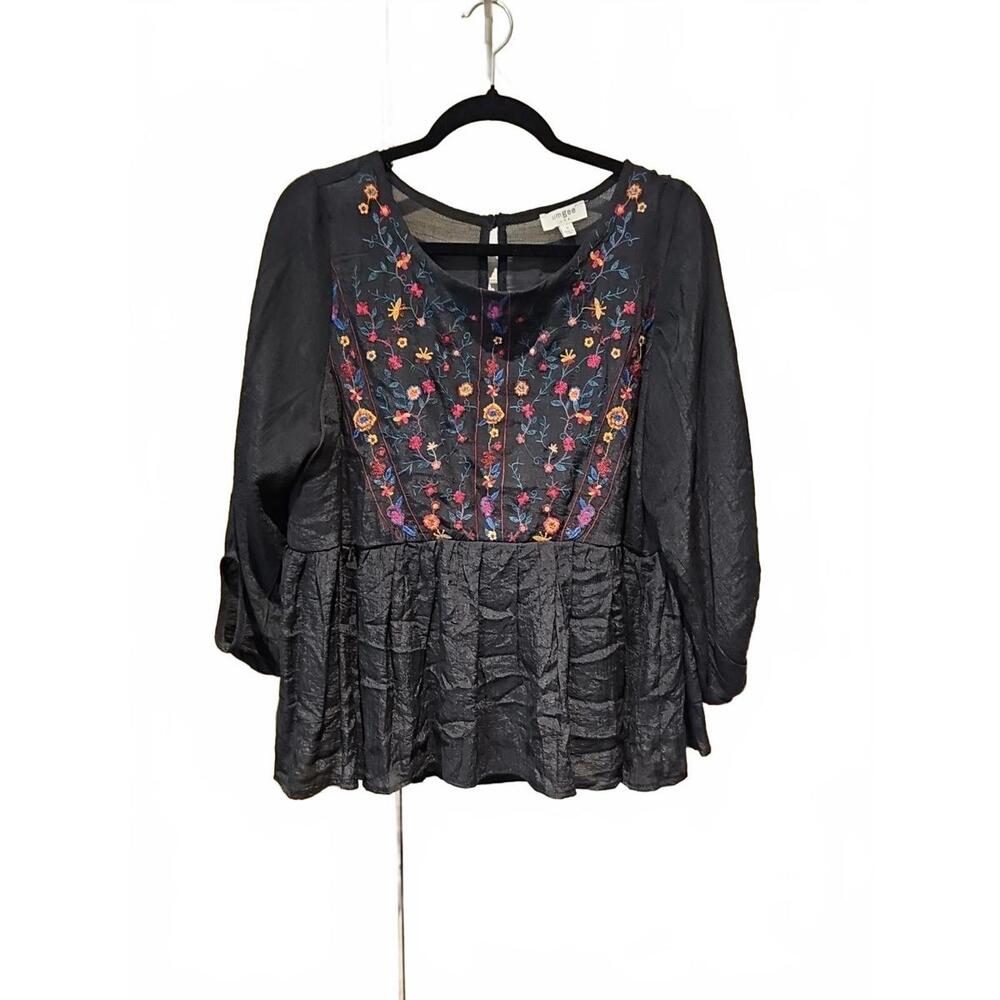 Umgee USA Embroidered Floral Blouse Top Boho 3/4 Sleeve Size Small